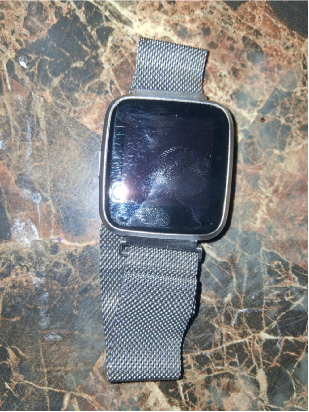 Not Working Smart Watch 40mm Black Metal Case Gray Stainless Steel Mesh Band